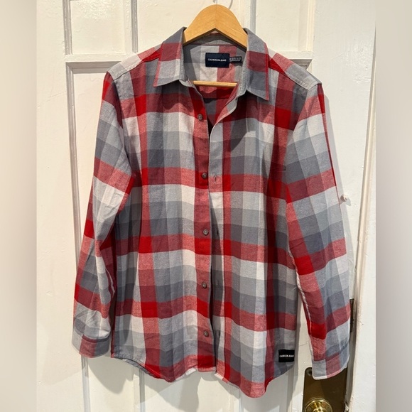 Calvin Klein Jeans Tops - Calvin Klein Jeans Red and Gray Plaid Shirt